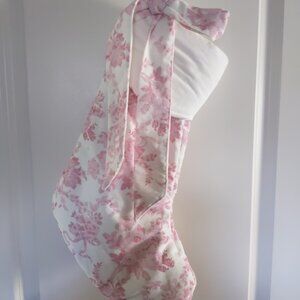 Pottery Barn Kids LoveShackFancy Pink Damask Christmas Stocking mono removed